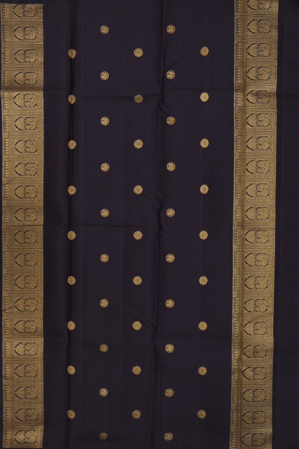 Kanchipuram Silk Saree In Black With Peacock Buttas