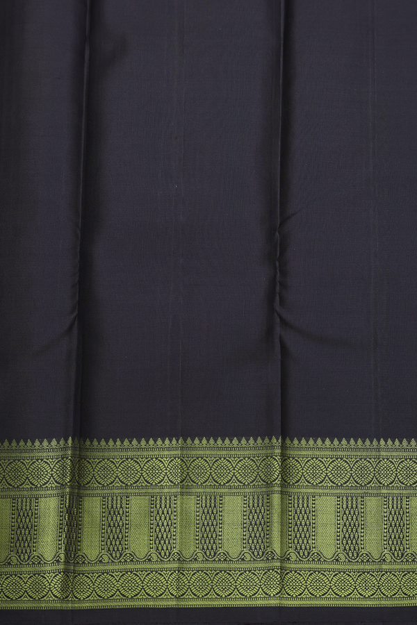 Kanchipuram Silk Saree In Black With Peacock Buttas