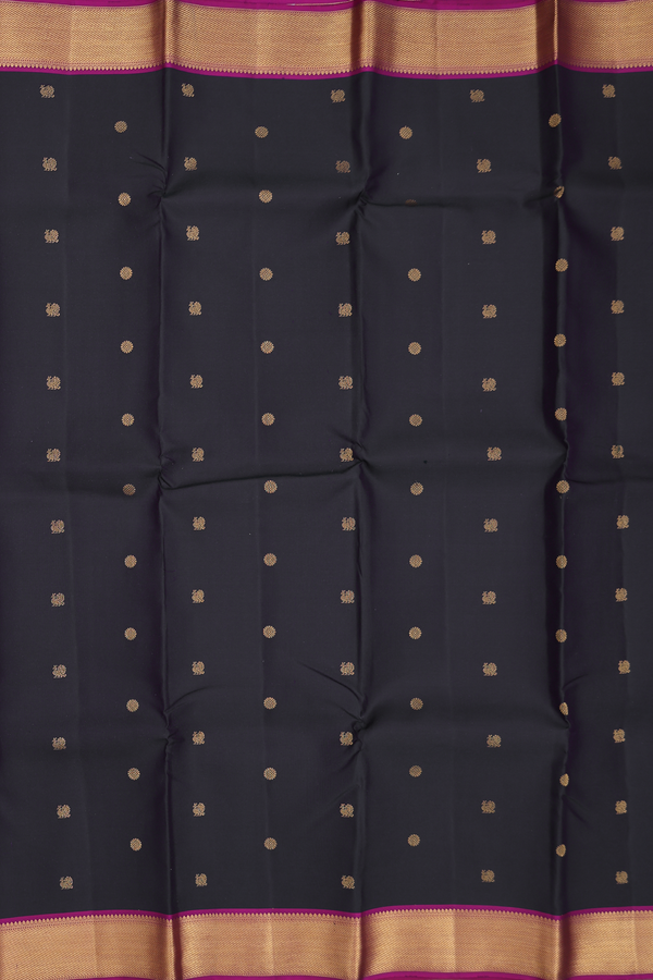 Kanchipuram Silk Saree In Black With Peacock Buttas