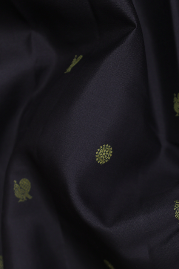 Kanchipuram Silk Saree In Black With Peacock Buttas