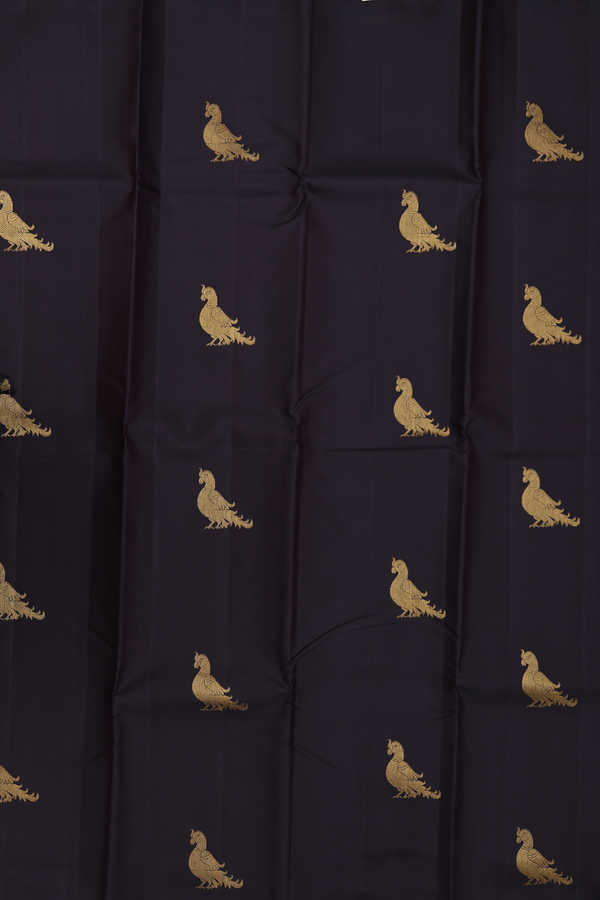Kanchipuram Silk Saree In Black With Peacock Buttas
