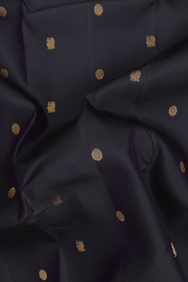 Kanchipuram Silk Saree In Black With Peacock Buttas
