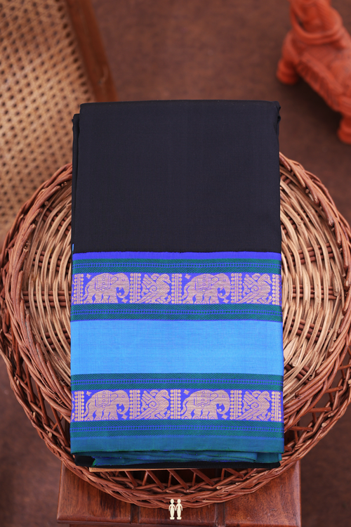 Kanchipuram Silk Saree In Black With Rettai Pettu Border