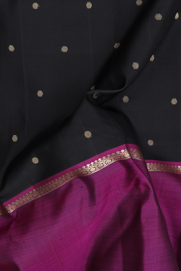 Kanchipuram Silk Saree In Black With Rudraksh Buttis