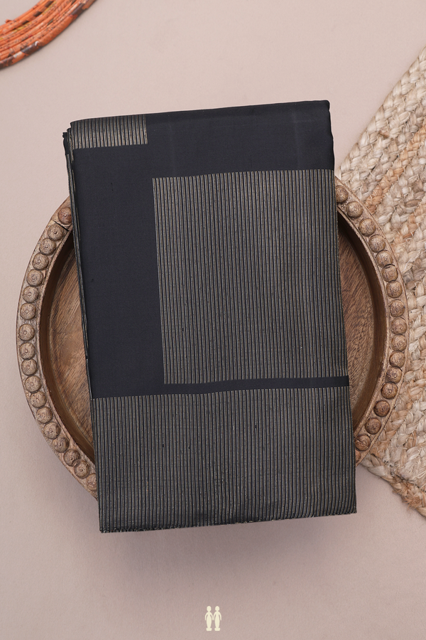 Kanchipuram Silk Saree In Black With Square Design