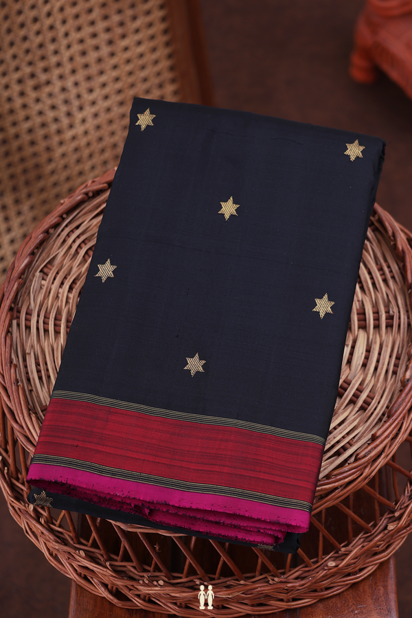 Kanchipuram Silk Saree In Black With Star Buttas