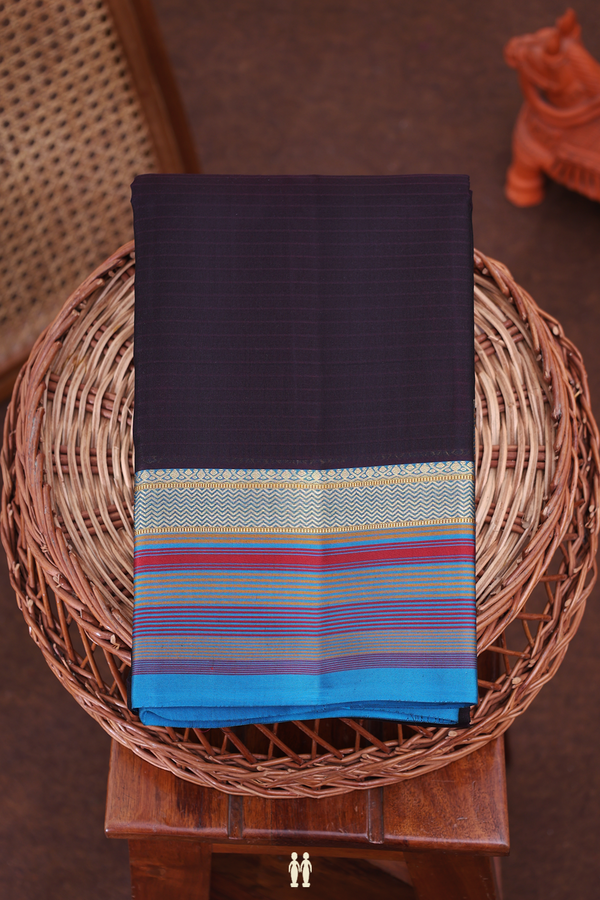 Kanchipuram Silk Saree In Black With Self Stripes Design