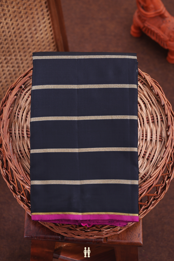 Kanchipuram Silk Saree In Black With Stripes Design
