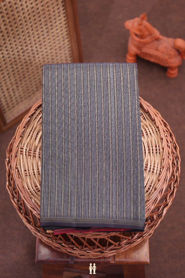 Kanchipuram Silk Saree In Black With Stripes Design