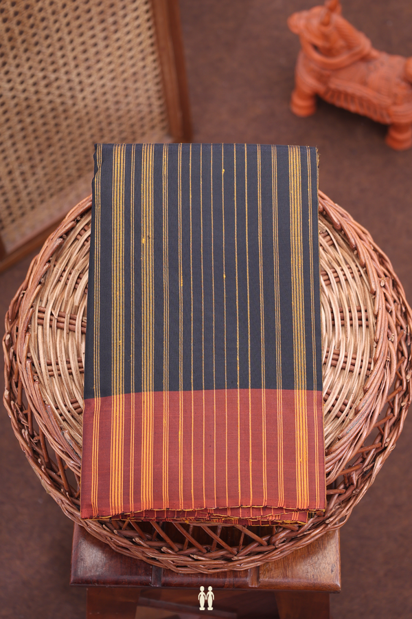 Kanchipuram Silk Saree In Black With Stripes Design