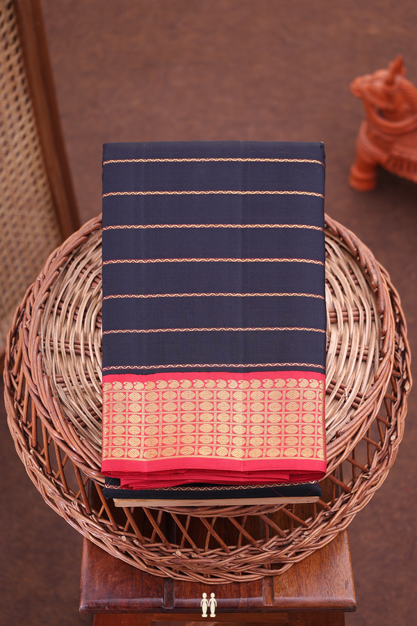 Kanchipuram Silk Saree In Black With Stripes Design