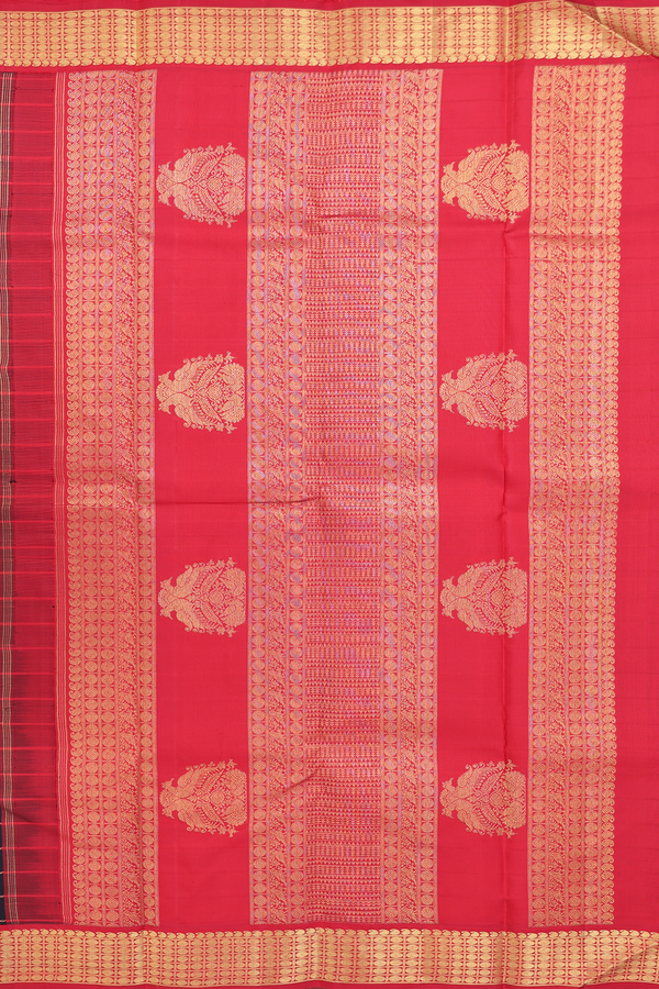 Kanchipuram Silk Saree In Black With Stripes Design