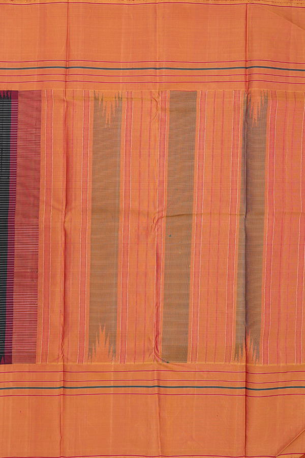 Kanchipuram Silk Saree In Black With Stripes Design