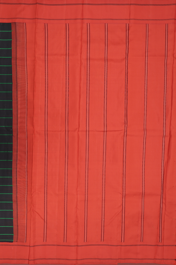 Kanchipuram Silk Saree In Black With Stripes Design