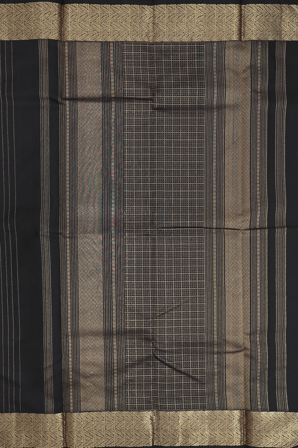 Kanchipuram Silk Saree In Black With Stripes Design