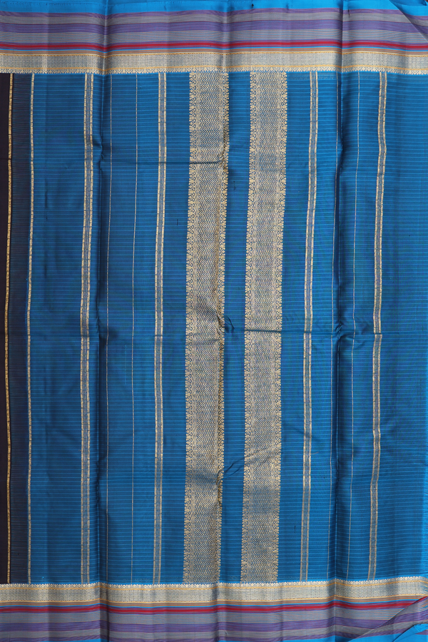 Kanchipuram Silk Saree In Black With Self Stripes Design
