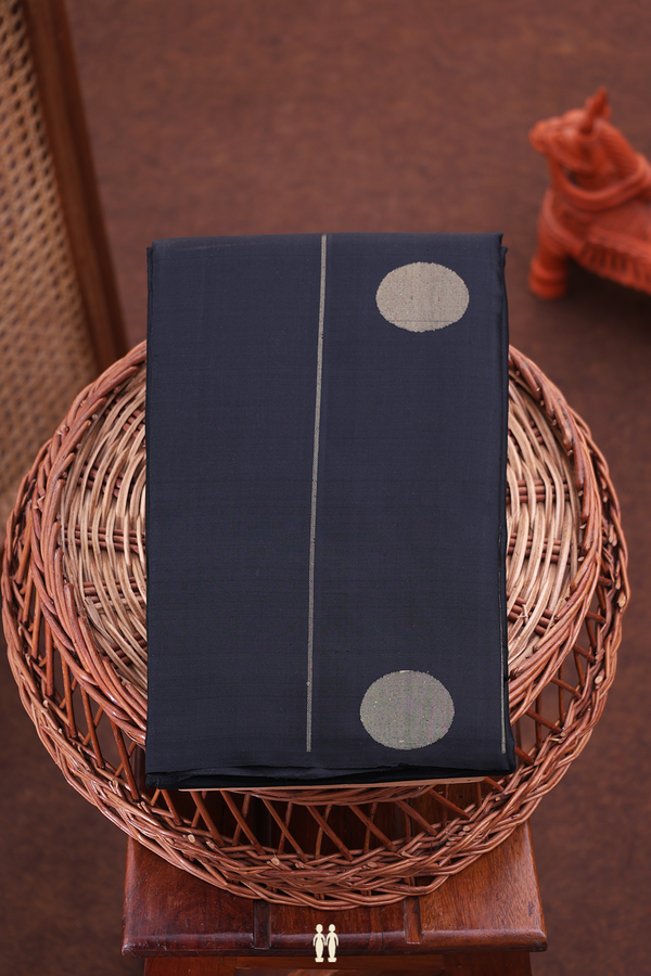 Kanchipuram Silk Saree In Black With Stripes Design