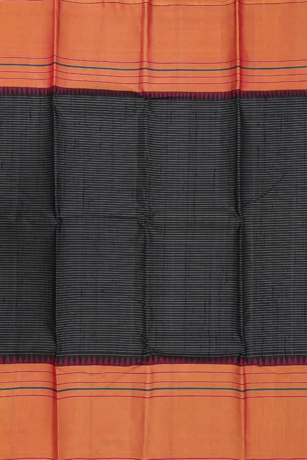 Kanchipuram Silk Saree In Black With Stripes Design