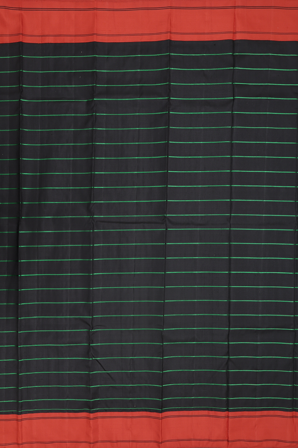 Kanchipuram Silk Saree In Black With Stripes Design