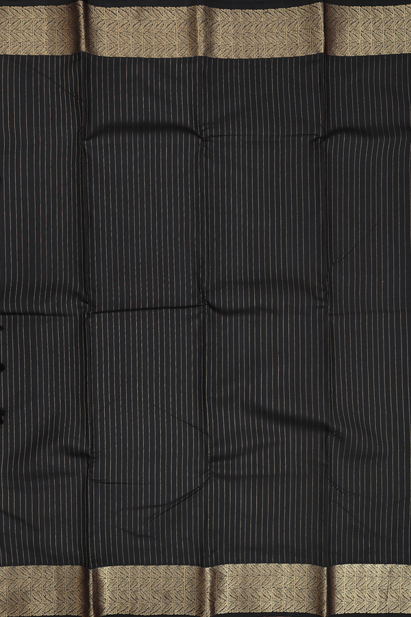 Kanchipuram Silk Saree In Black With Stripes Design