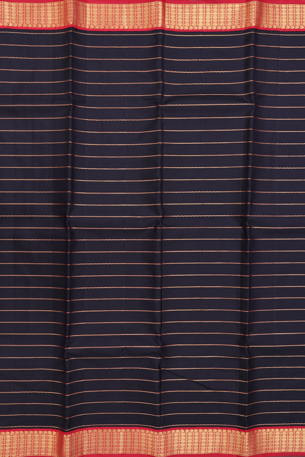 Kanchipuram Silk Saree In Black With Stripes Design