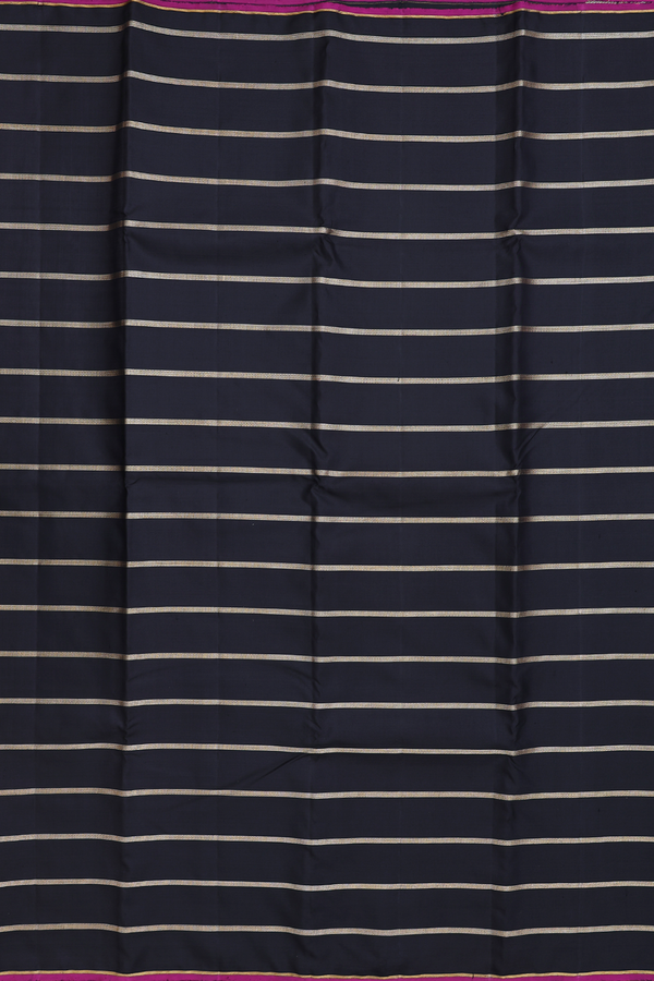 Kanchipuram Silk Saree In Black With Stripes Design