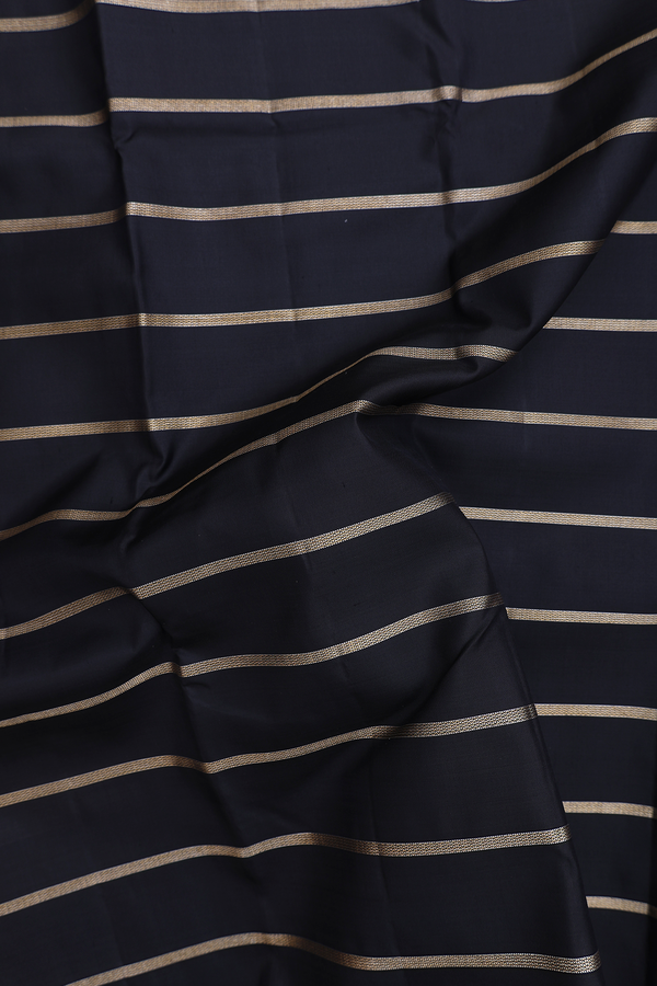 Kanchipuram Silk Saree In Black With Stripes Design