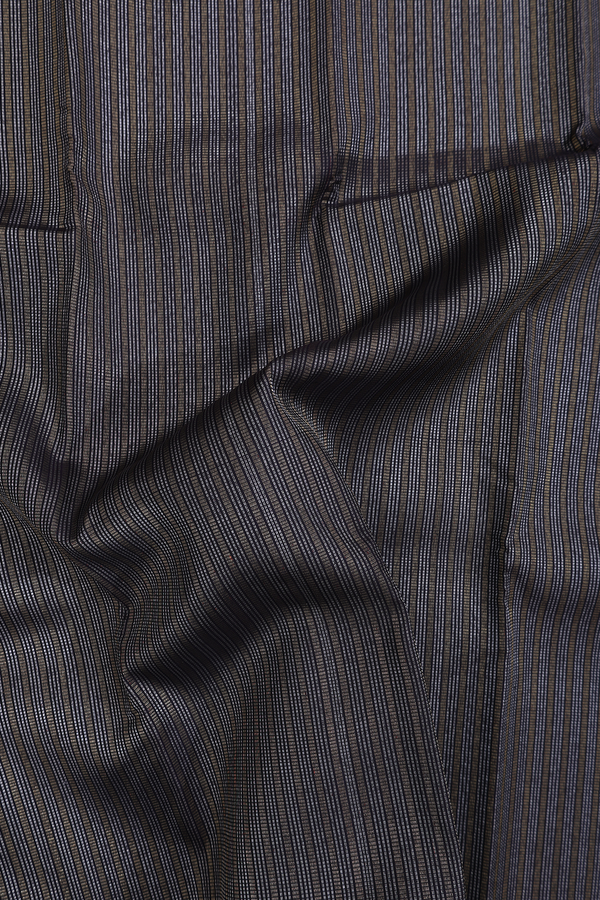 Kanchipuram Silk Saree In Black With Stripes Design