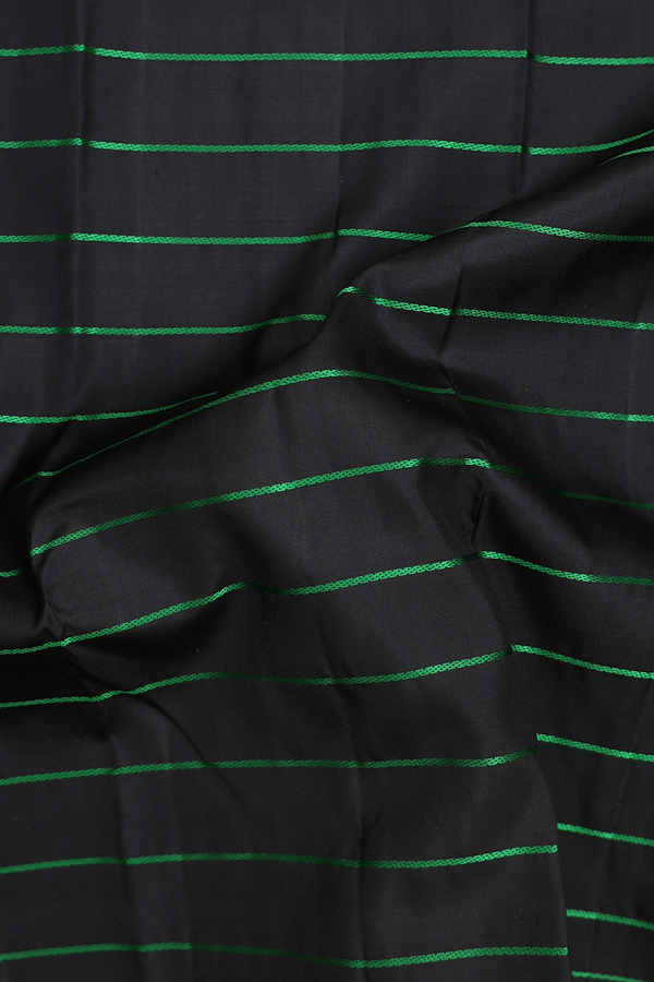 Kanchipuram Silk Saree In Black With Stripes Design