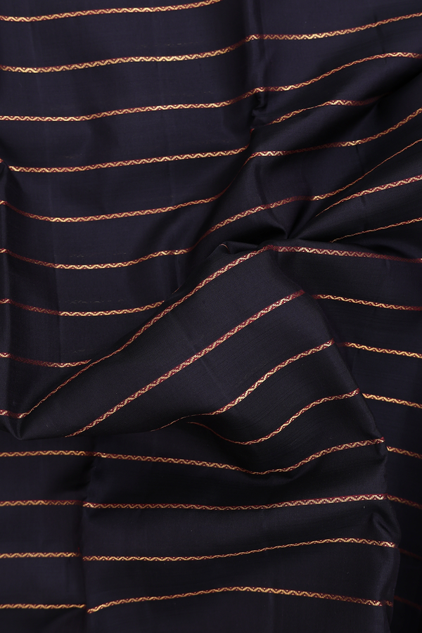 Kanchipuram Silk Saree In Black With Stripes Design