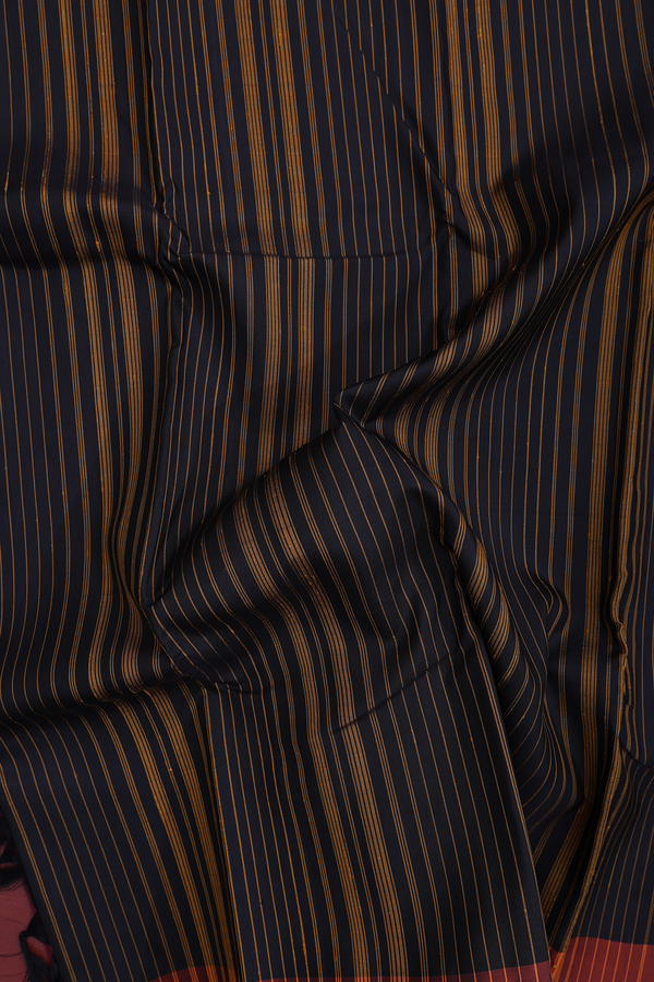 Kanchipuram Silk Saree In Black With Stripes Design