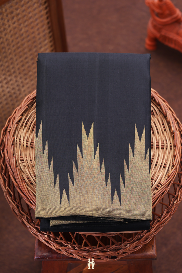 Kanchipuram Silk Saree In Black With Temple Border