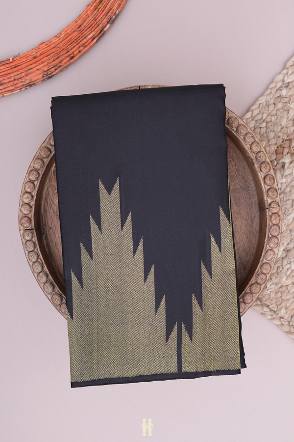 Kanchipuram Silk Saree In Black With Temple Border