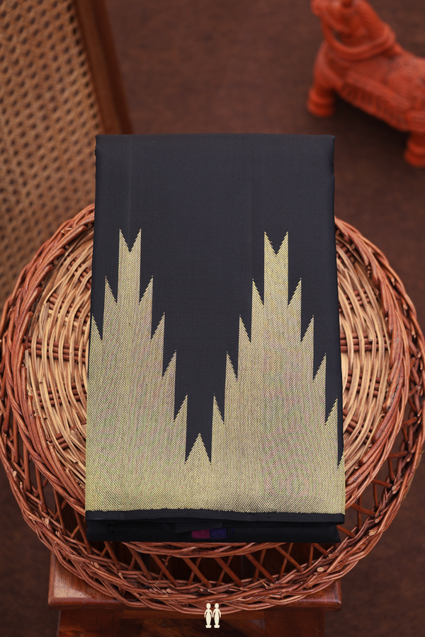 Kanchipuram Silk Saree In Black With Temple Border