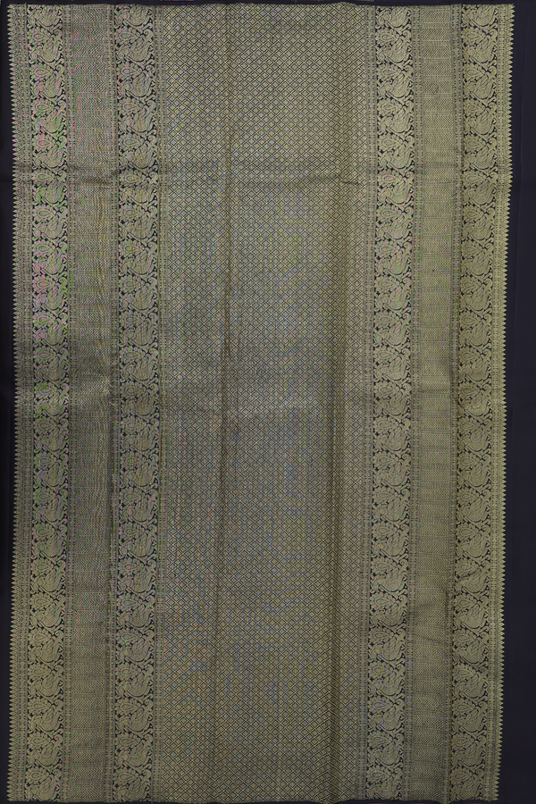 Kanchipuram Silk Saree In Black With Temple Border