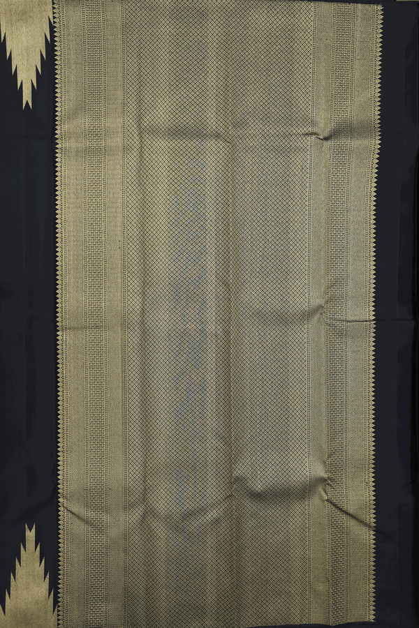 Kanchipuram Silk Saree In Black With Temple Border