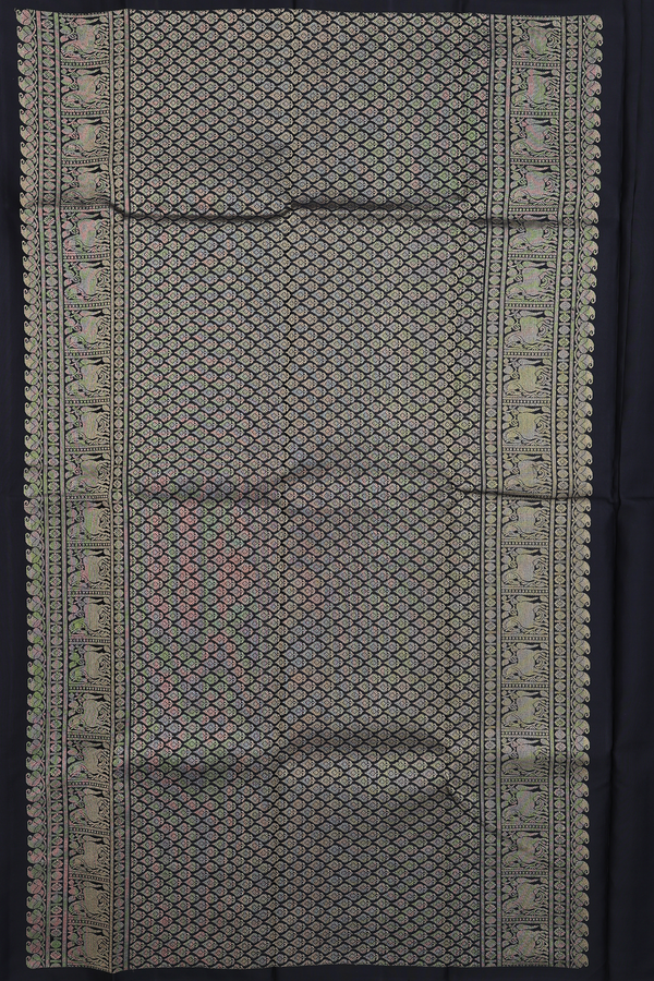 Kanchipuram Silk Saree In Black With Thilagam Motifs