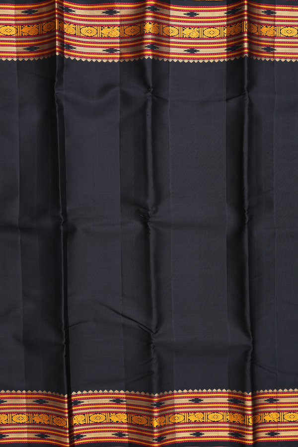 Kanchipuram Silk Saree In Black With Threadwork Border