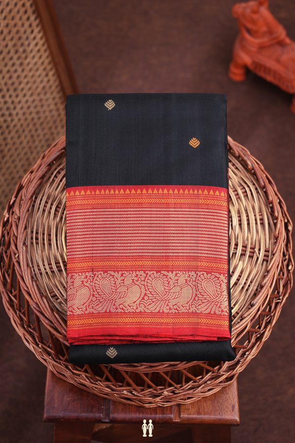 Kanchipuram Silk Saree In Black With Threadwork Buttas