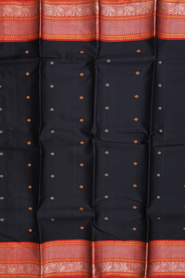 Kanchipuram Silk Saree In Black With Threadwork Buttas