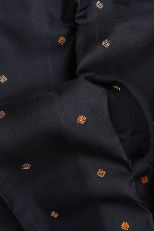 Kanchipuram Silk Saree In Black With Threadwork Buttas