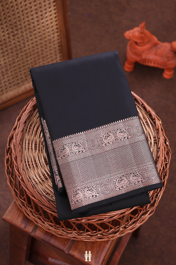Kanchipuram Silk Saree In Black With Zari Border