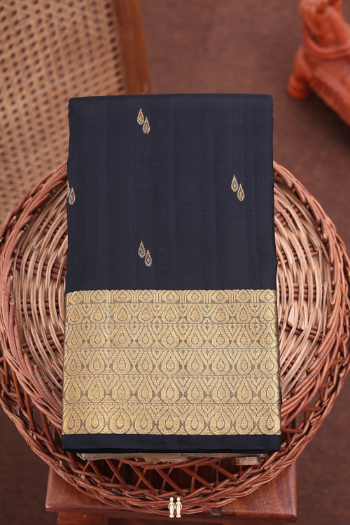 Kanchipuram Silk Saree In Black With Zari Buttas