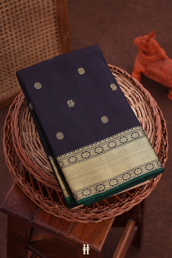 Kanchipuram Silk Saree In Black With Zari Buttas
