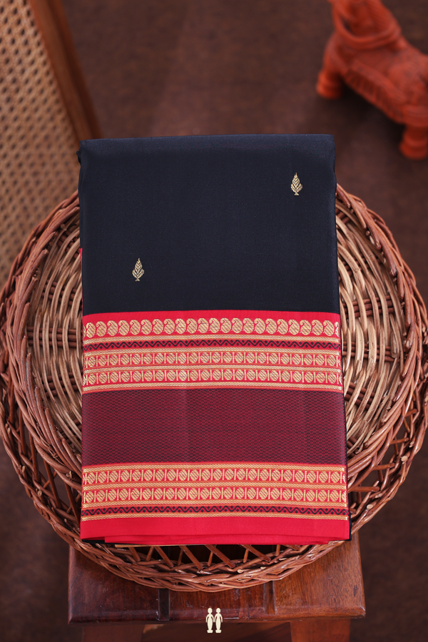Kanchipuram Silk Saree In Black With Zari Buttas