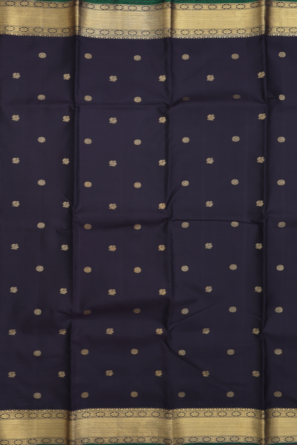 Kanchipuram Silk Saree In Black With Zari Buttas