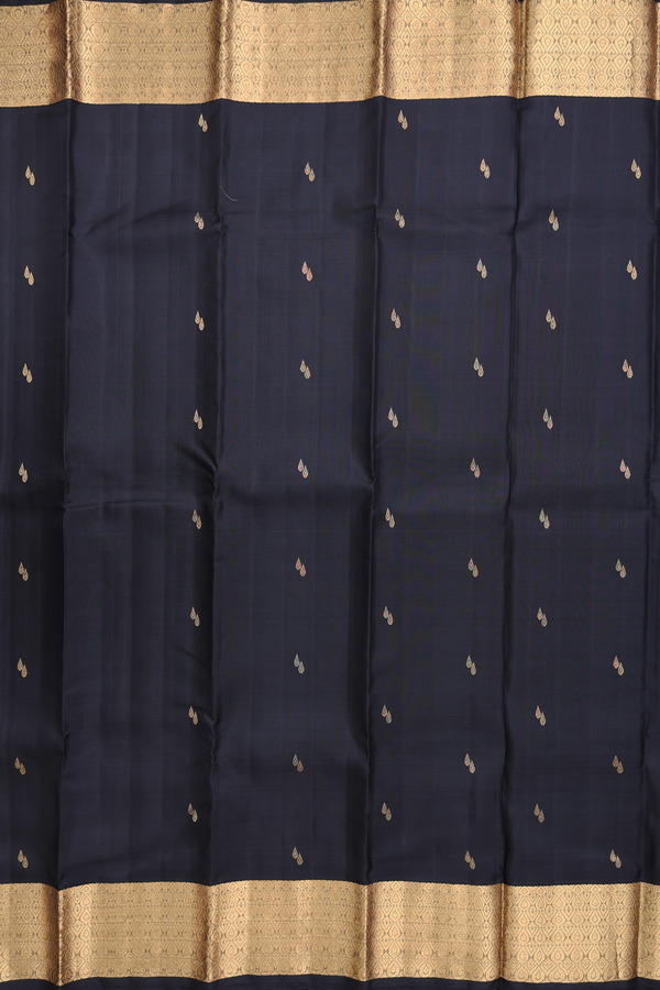 Kanchipuram Silk Saree In Black With Zari Buttas