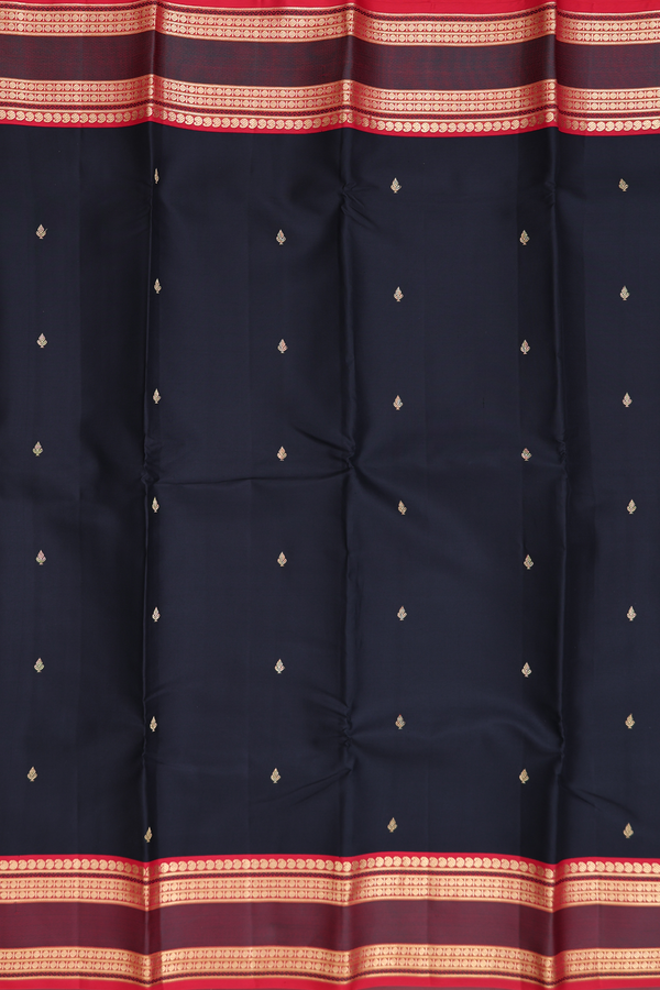 Kanchipuram Silk Saree In Black With Zari Buttas