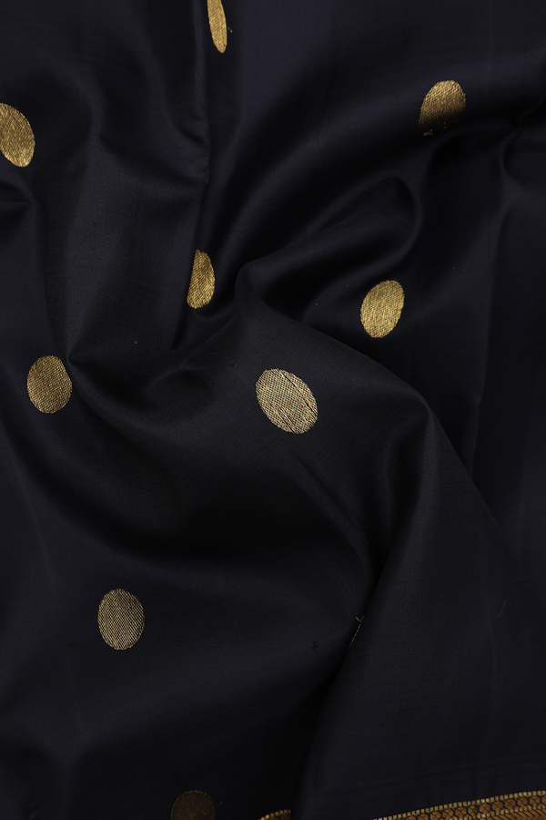 Kanchipuram Silk Saree In Black With Zari Buttas