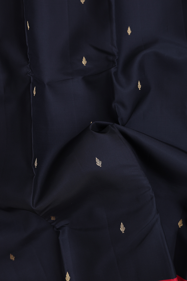 Kanchipuram Silk Saree In Black With Zari Buttas